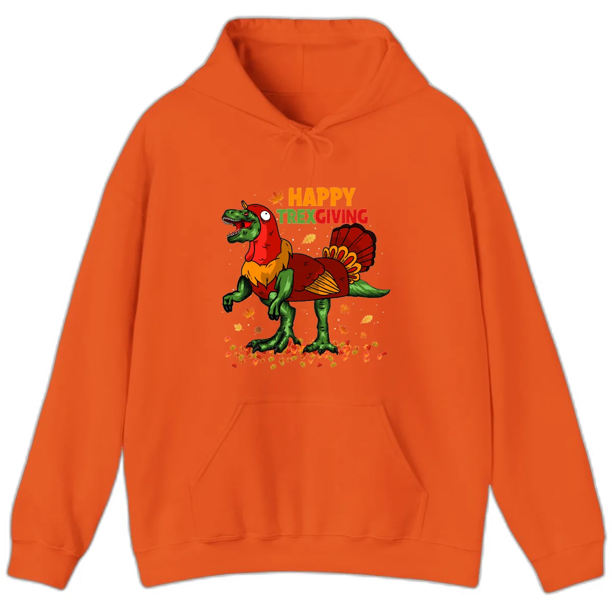 Happy Trexgiving Dinosaur Turkey Costume Hoodie in Orange