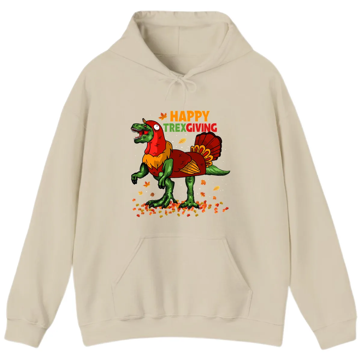 Happy Trexgiving Dinosaur Turkey Costume Hoodie in Sand