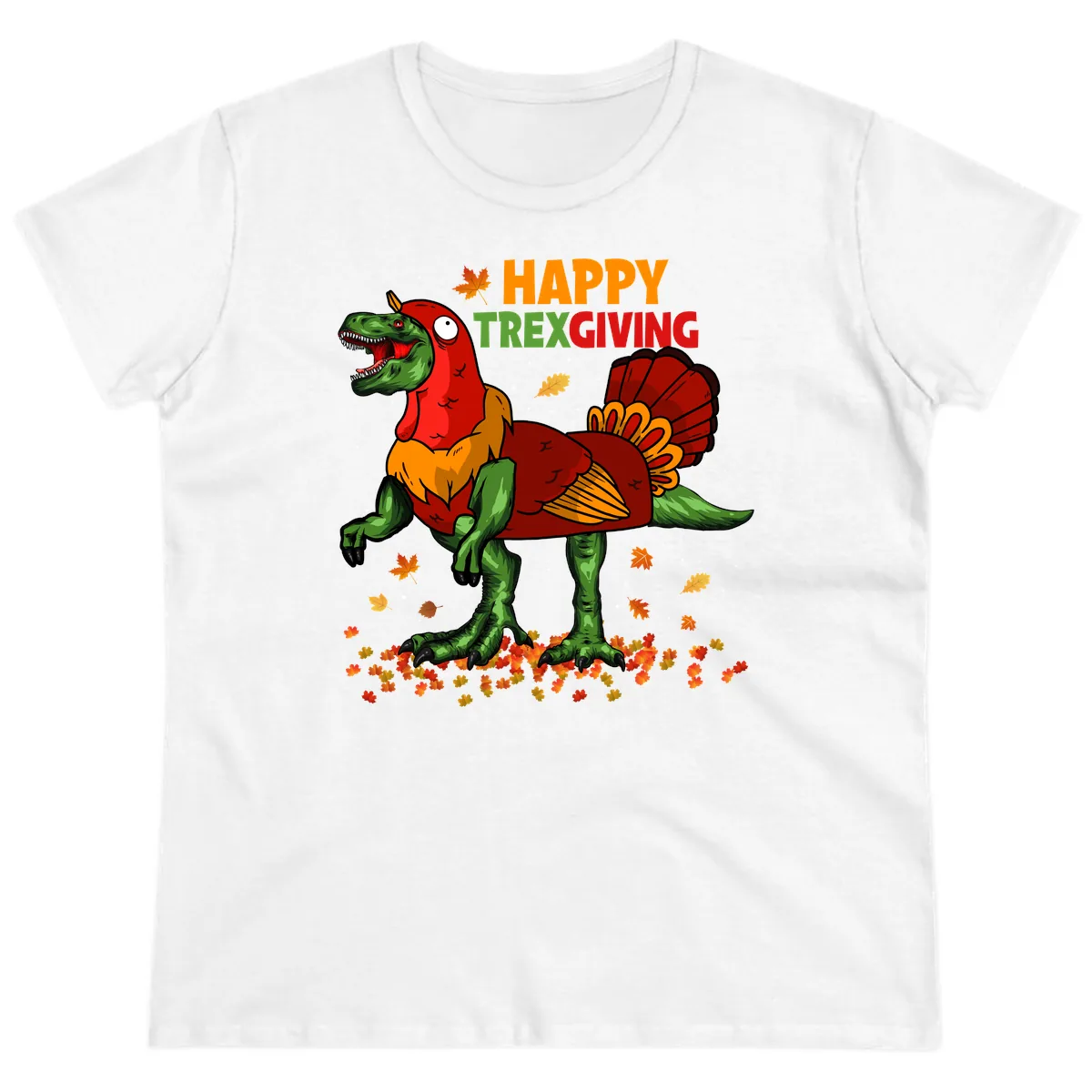 Happy Trexgiving Dinosaur Turkey Costume Ladies Tee in White