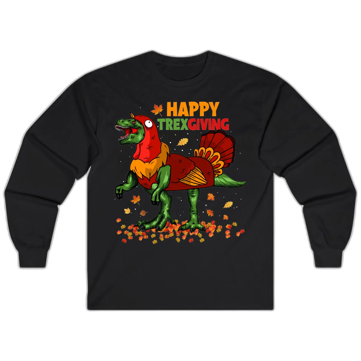 Happy Trexgiving Dinosaur Turkey Costume Long Sleeve in Black