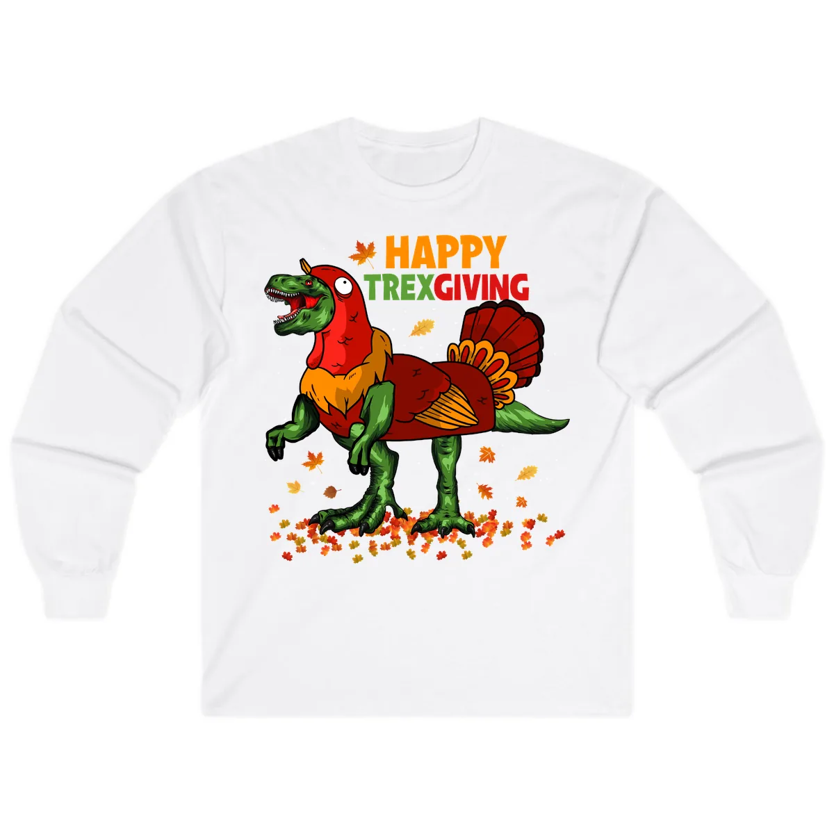 Happy Trexgiving Dinosaur Turkey Costume Long Sleeve in White