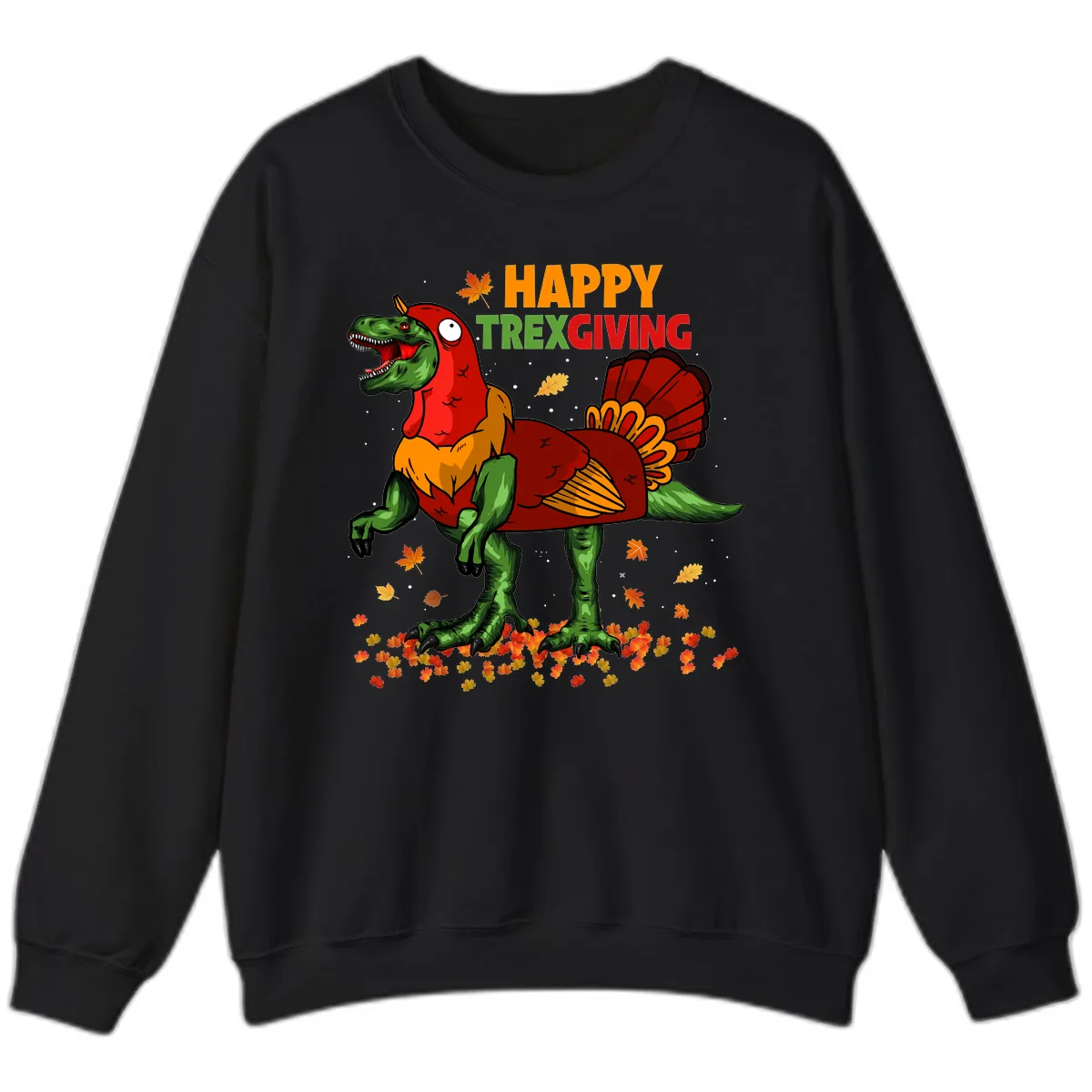 Happy Trexgiving Dinosaur Turkey Costume Sweatshirt in Black