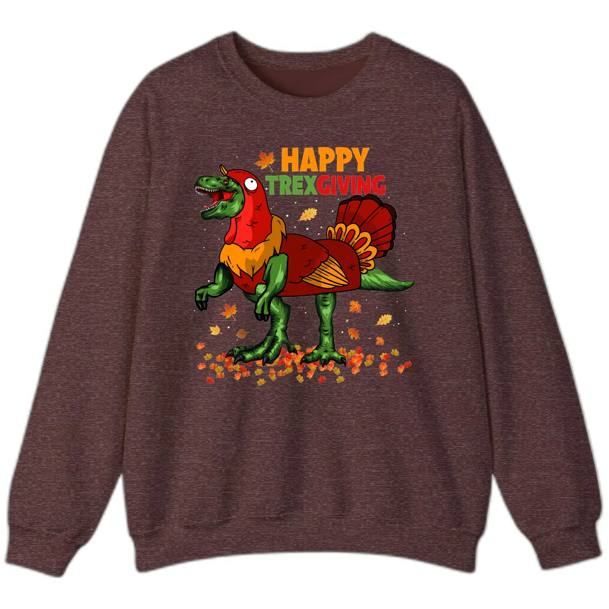 Happy Trexgiving Dinosaur Turkey Costume Sweatshirt in Heather Sport Dark Maroon