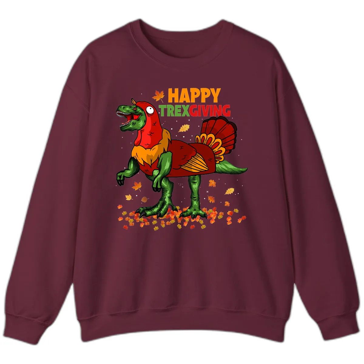 Happy Trexgiving Dinosaur Turkey Costume Sweatshirt in Maroon