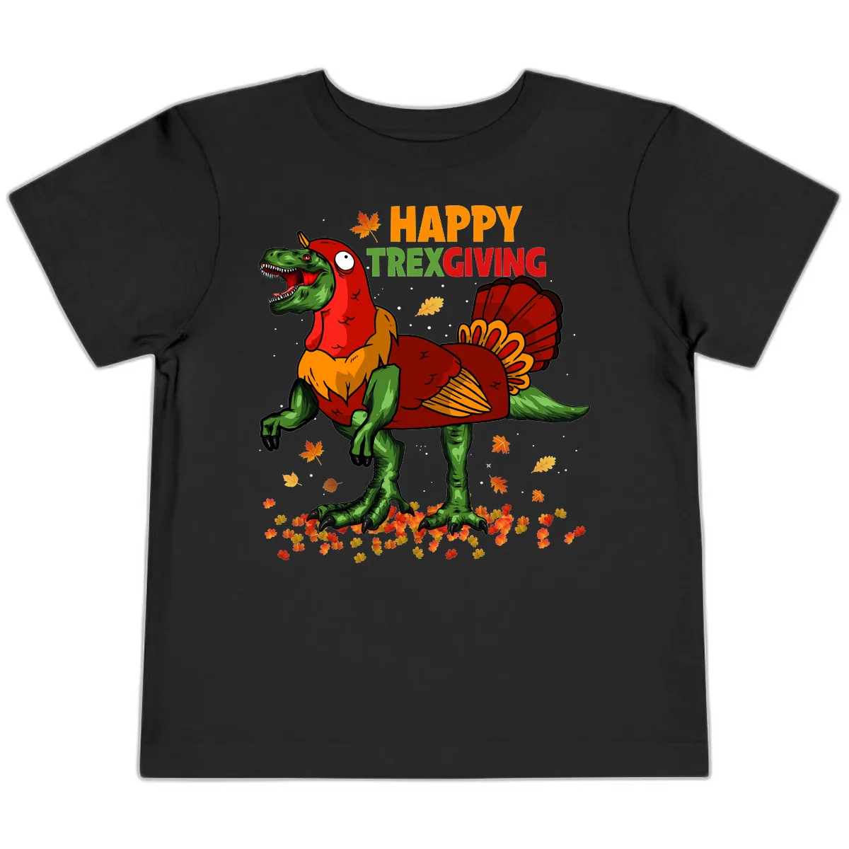 Happy Trexgiving Dinosaur Turkey Costume Toddler T-Shirt in Black
