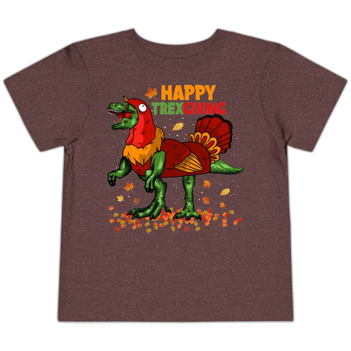 Happy Trexgiving Dinosaur Turkey Costume Toddler T-Shirt in Heather Maroon