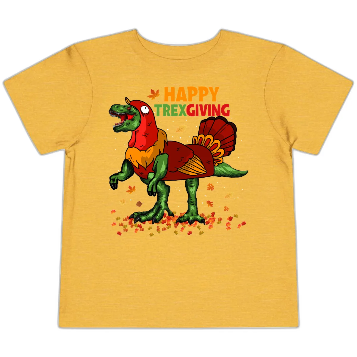 Happy Trexgiving Dinosaur Turkey Costume Toddler T-Shirt in Heather Yellow Gold