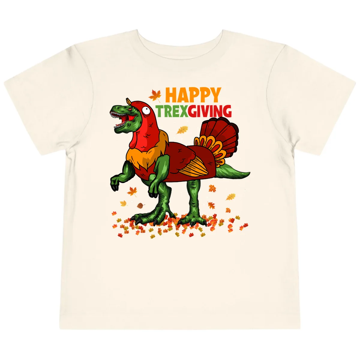 Happy Trexgiving Dinosaur Turkey Costume Toddler T-Shirt in Natural