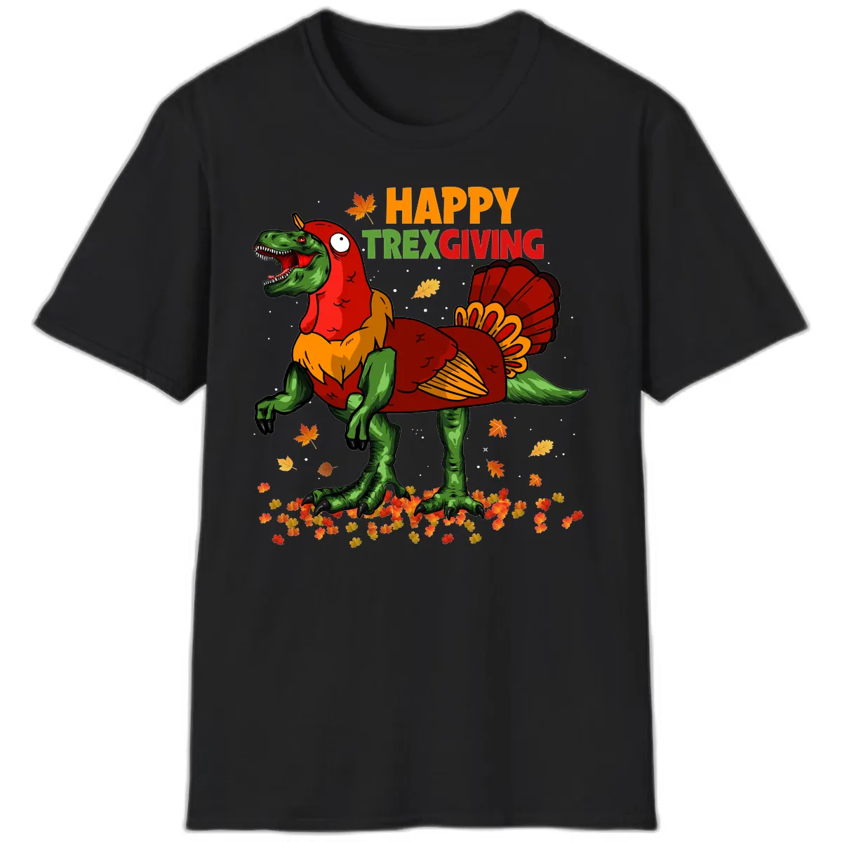 Happy Trexgiving Dinosaur Turkey Costume T-Shirt in Black