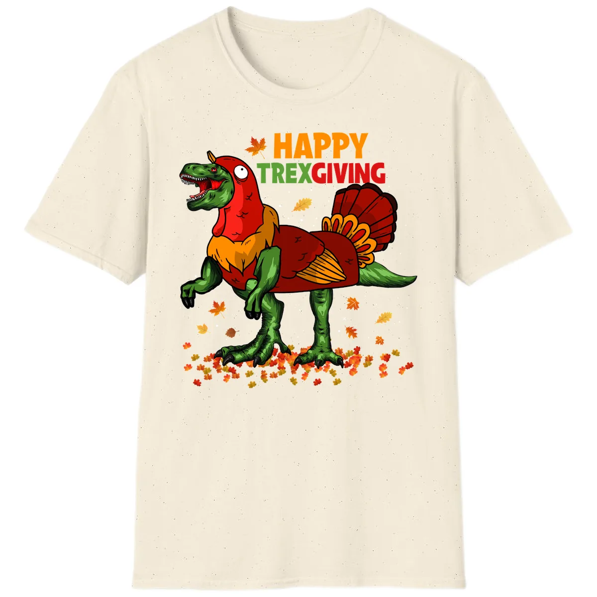 Happy Trexgiving Dinosaur Turkey Costume T-Shirt in Natural