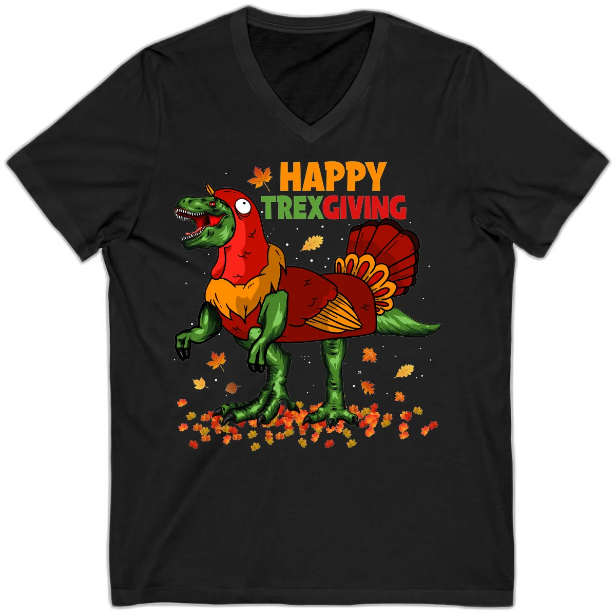 Happy Trexgiving Dinosaur Turkey Costume V-Neck in Black
