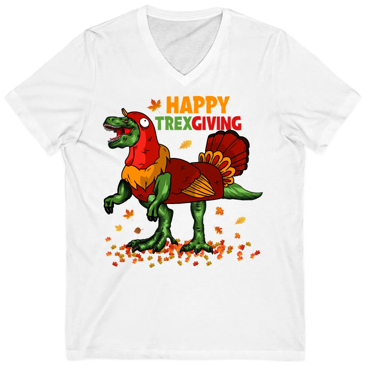 Happy Trexgiving Dinosaur Turkey Costume V-Neck in White
