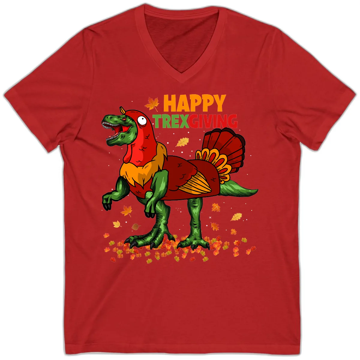 Happy Trexgiving Dinosaur Turkey Costume V-Neck in Red