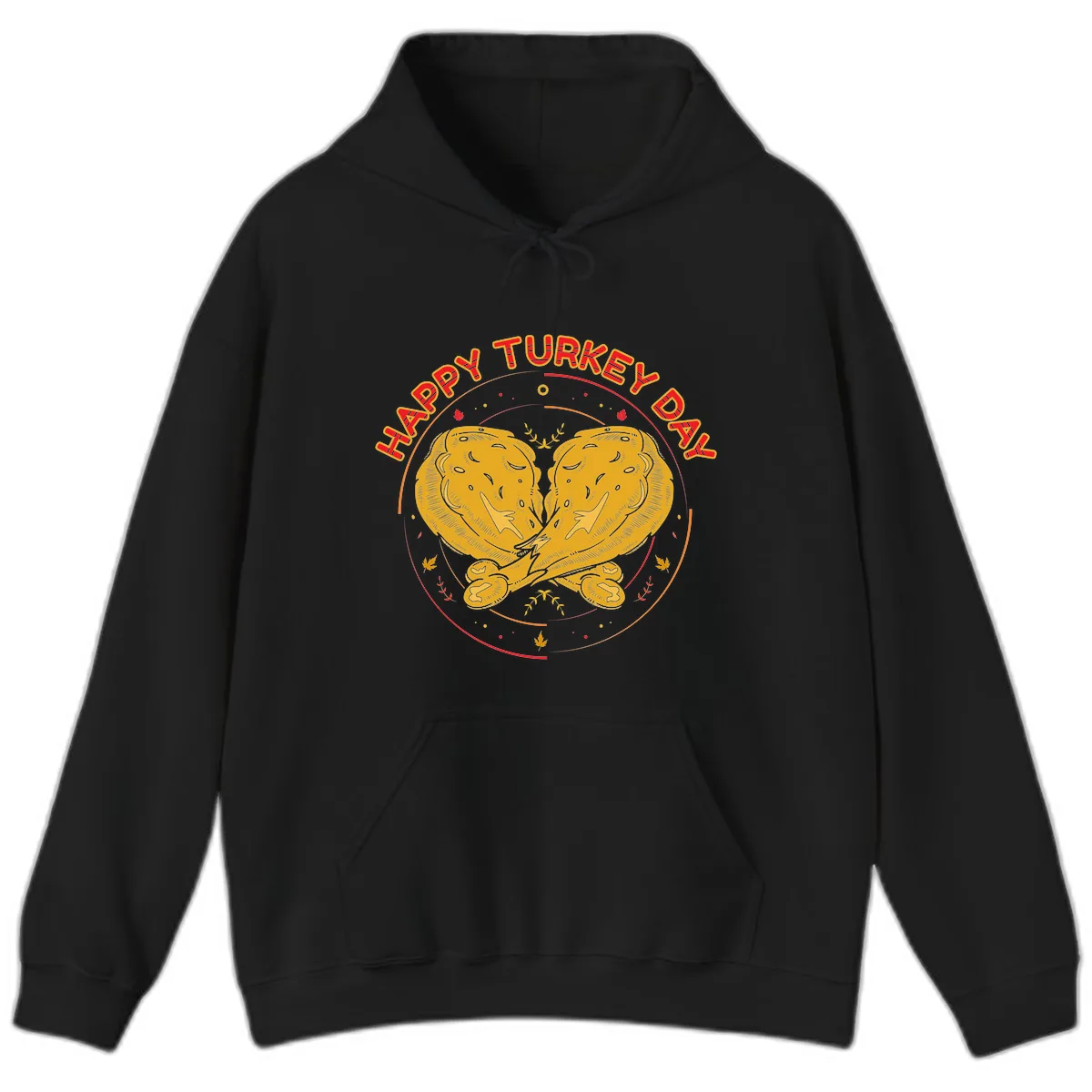 Happy Turkey Day Drumsticks Design Hoodie in Black