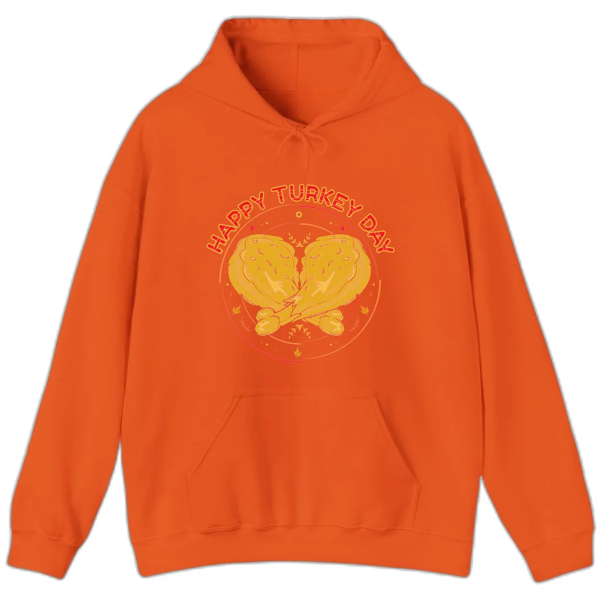 Happy Turkey Day Drumsticks Design Hoodie in Orange