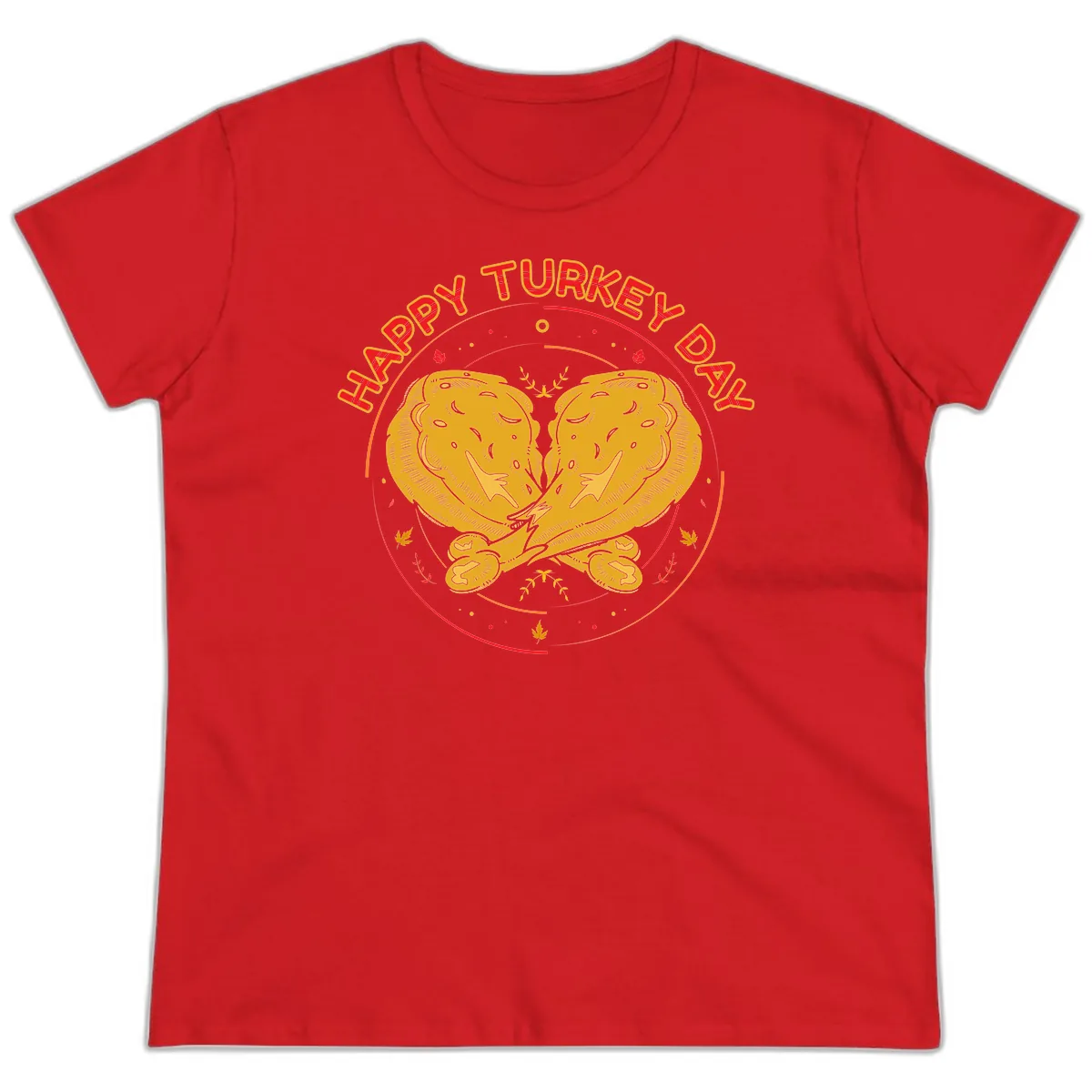 Happy Turkey Day Drumsticks Design Ladies Tee in Red