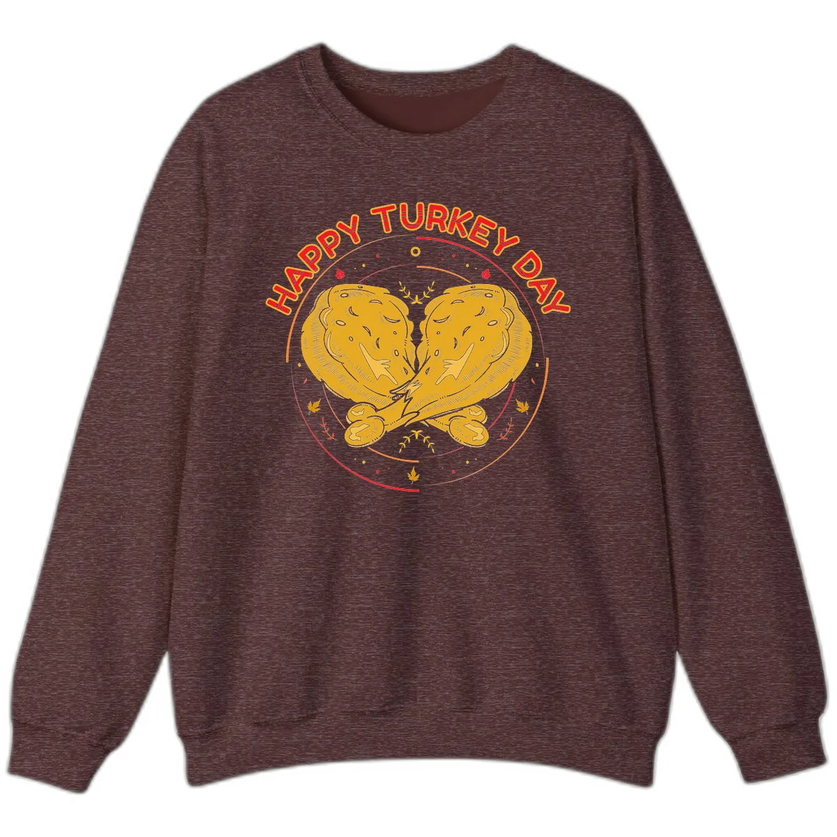 Happy Turkey Day Drumsticks Design Sweatshirt in Heather Sport Dark Maroon