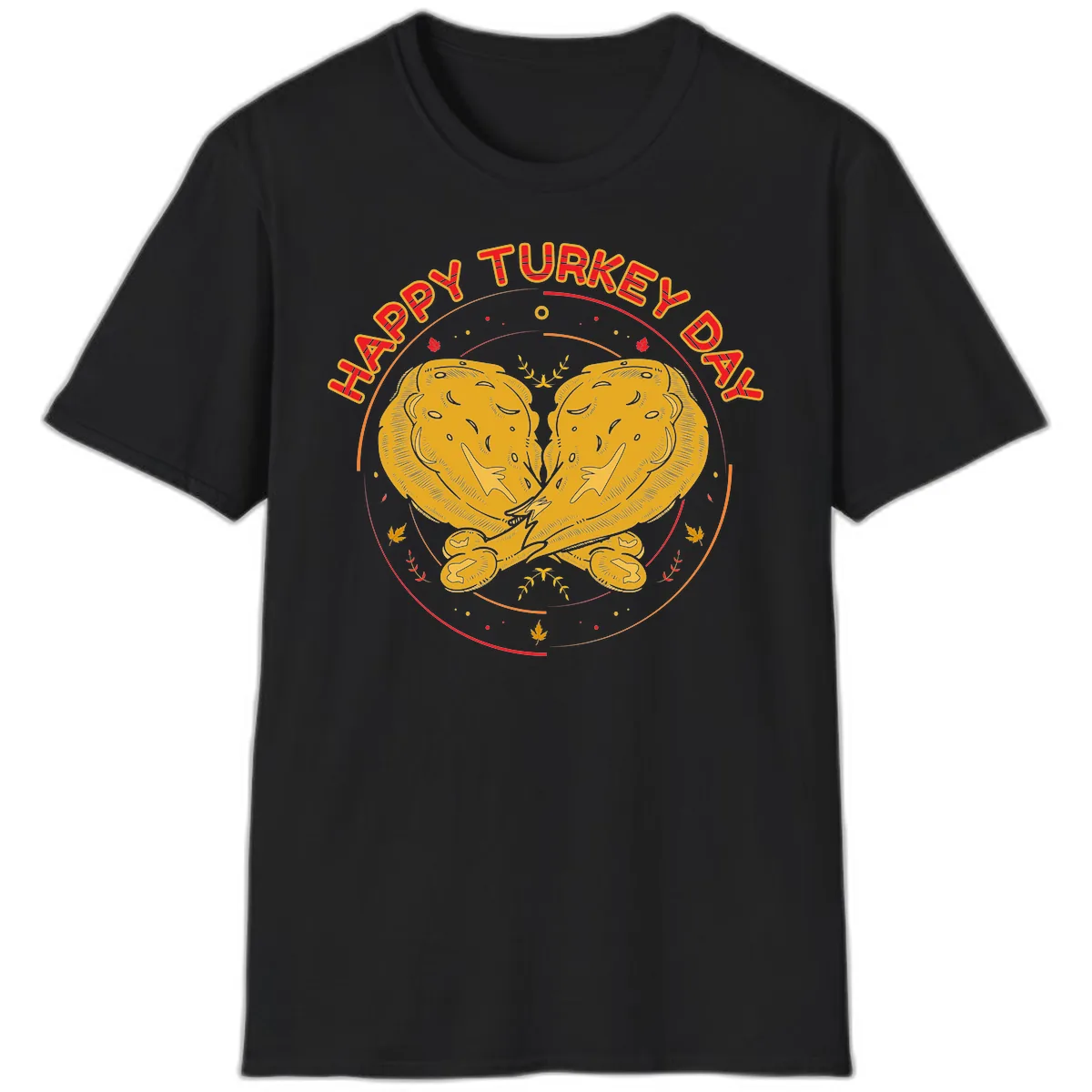 Happy Turkey Day Drumsticks Design T-Shirt in Black