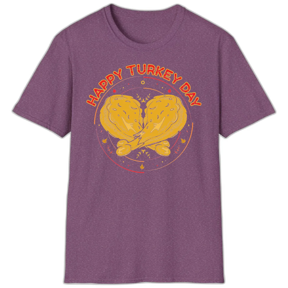 Happy Turkey Day Drumsticks Design T-Shirt in Heather Maroon