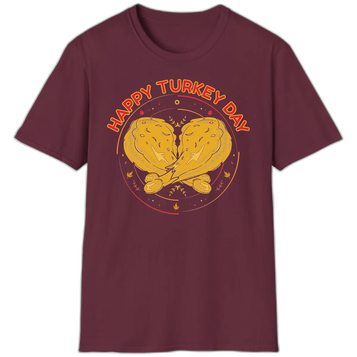 Happy Turkey Day Drumsticks Design T-Shirt in Maroon