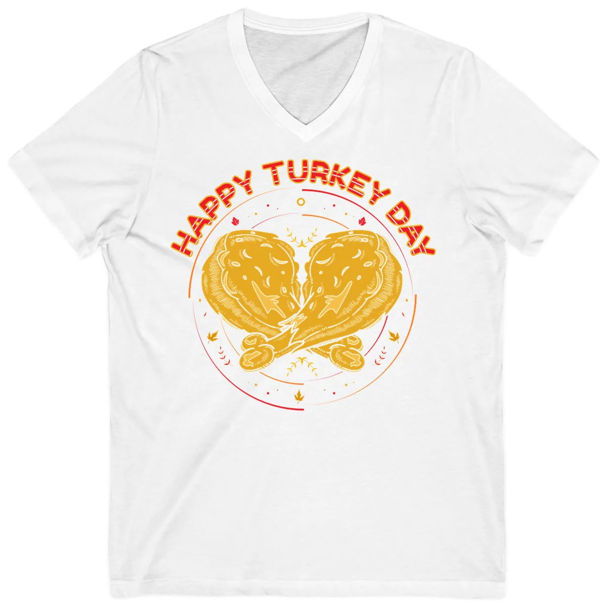 Happy Turkey Day Drumsticks Design V-Neck in White