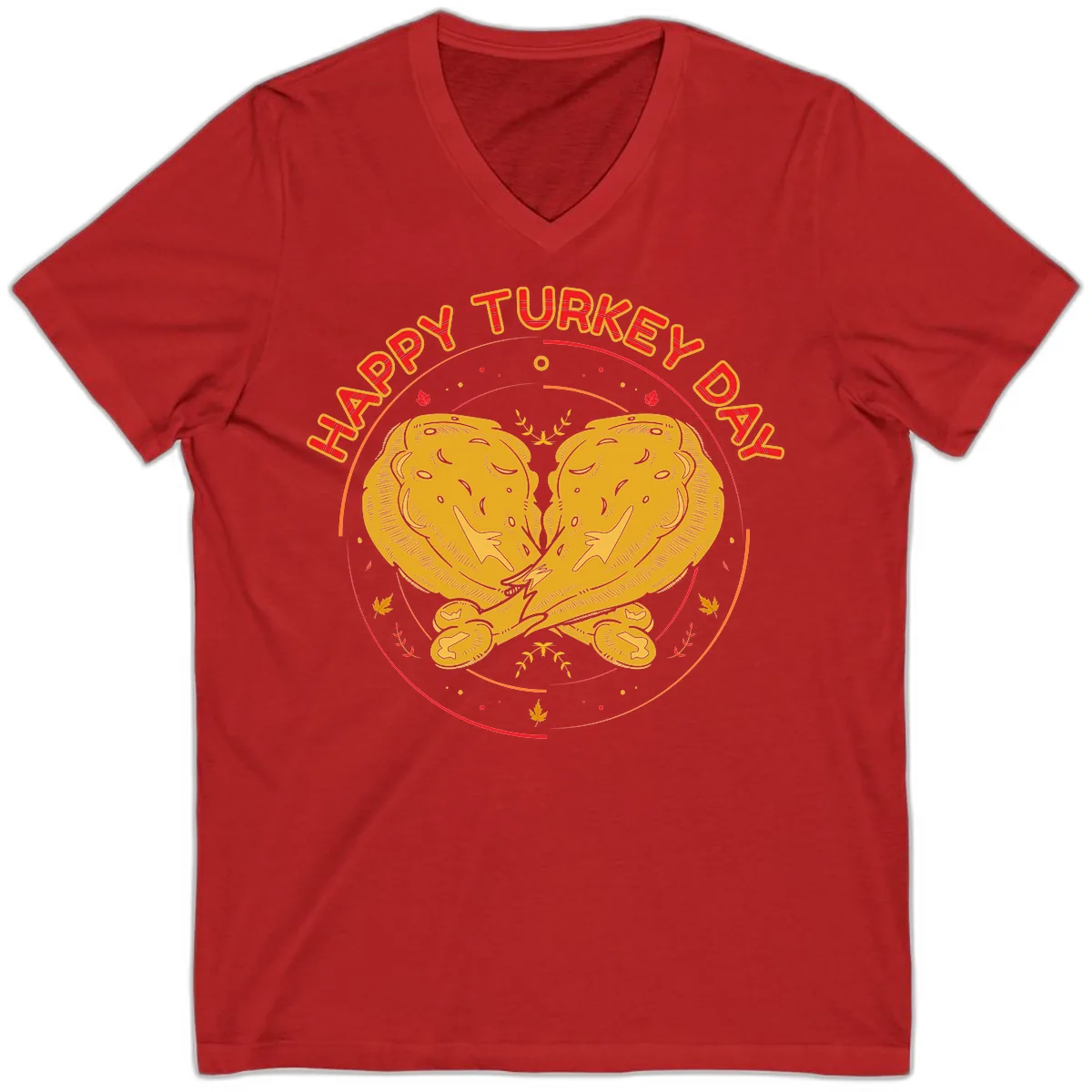 Happy Turkey Day Drumsticks Design V-Neck in Red