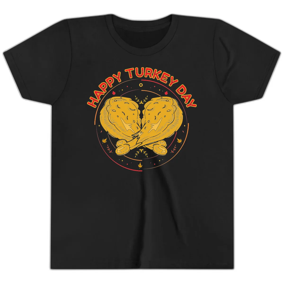 Happy Turkey Day Drumsticks Design Youth T-Shirt in Black