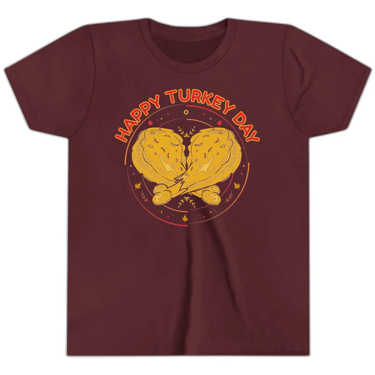 Happy Turkey Day Drumsticks Design Youth T-Shirt in Maroon