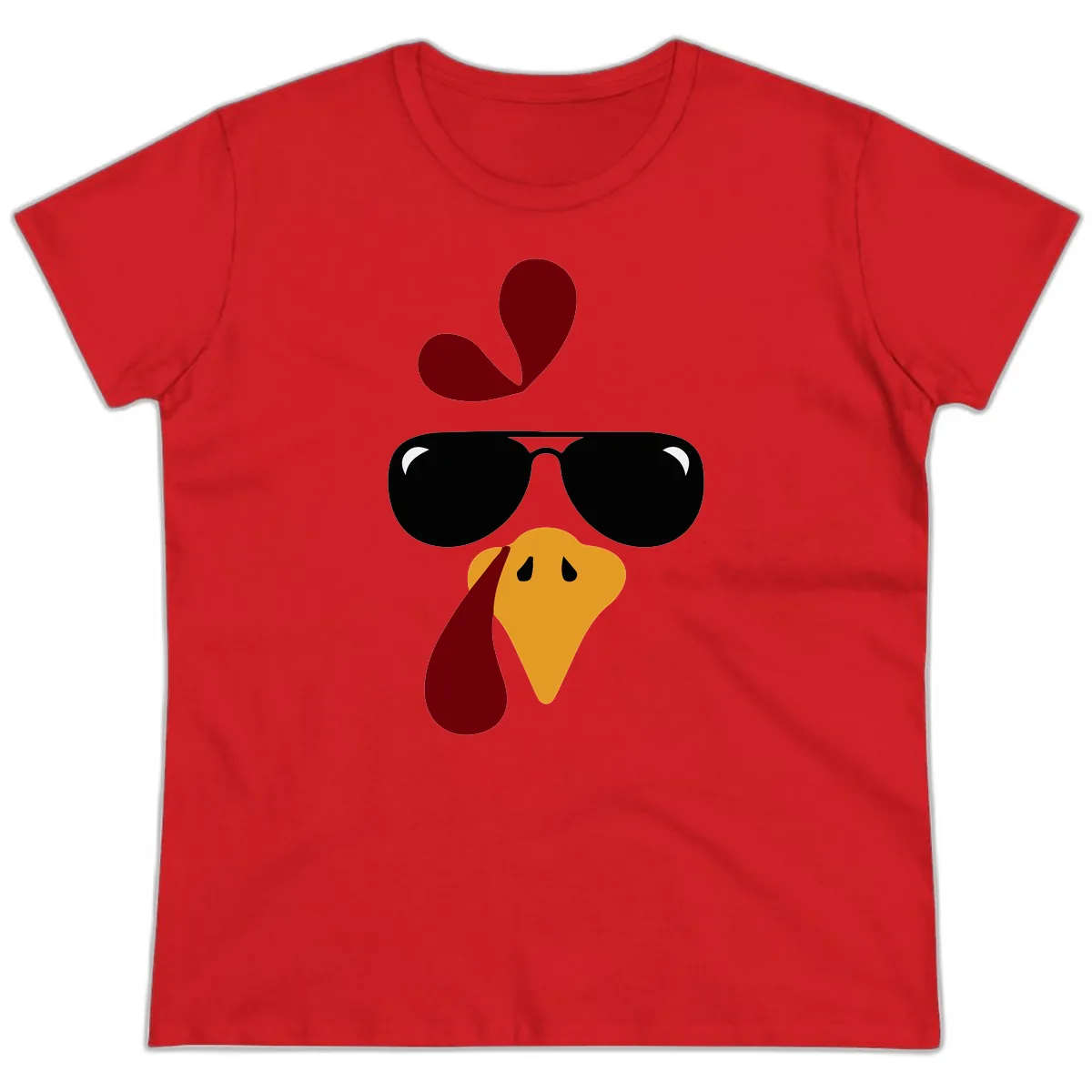 Cool Turkey Face Sunglasses Ladies Tee in Red