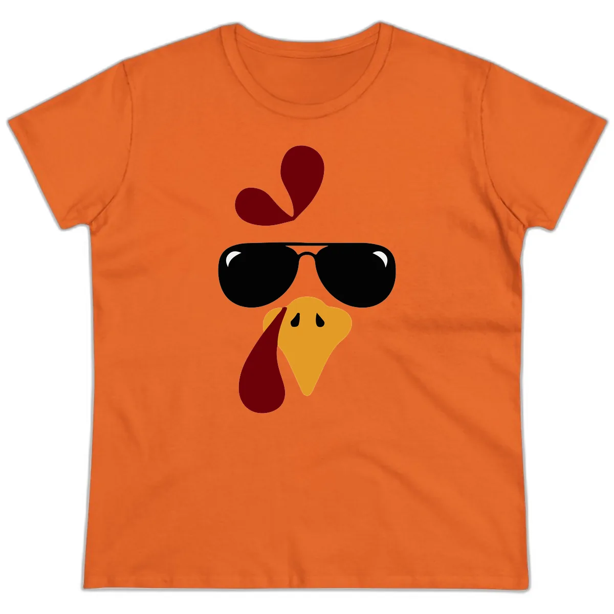 Cool Turkey Face Sunglasses Ladies Tee in Orange