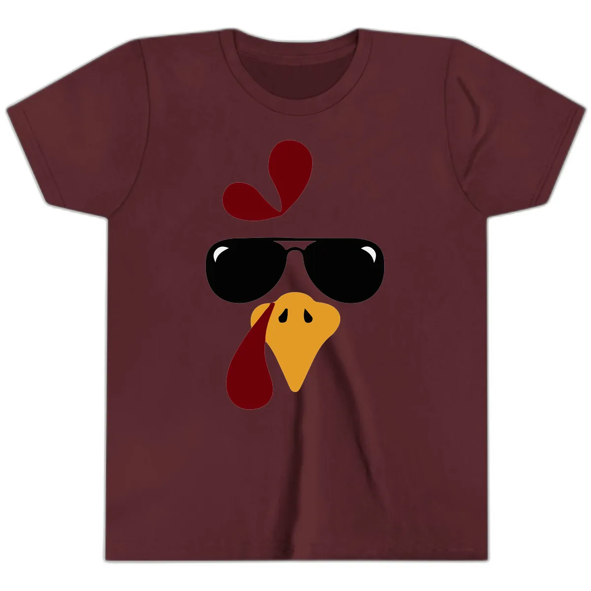 Cool Turkey Face Sunglasses Youth T-Shirt in Maroon