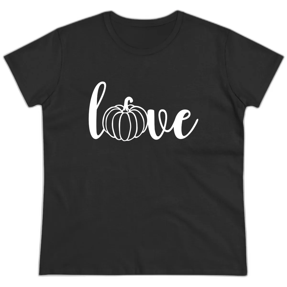 Love Pumpkin Script Design Ladies Tee in Black