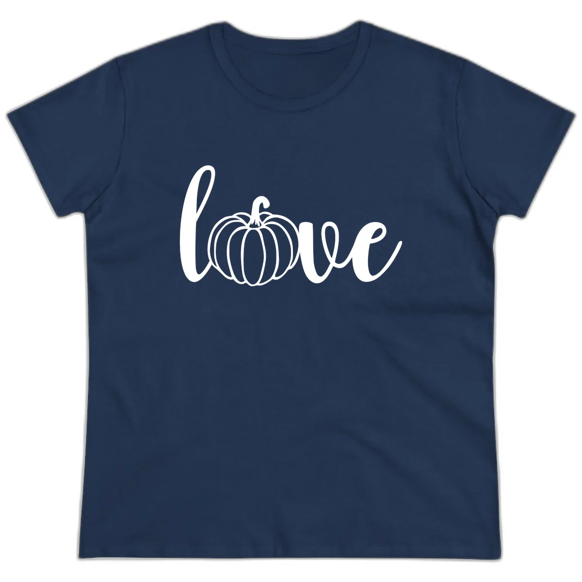 Love Pumpkin Script Design Ladies Tee in Navy