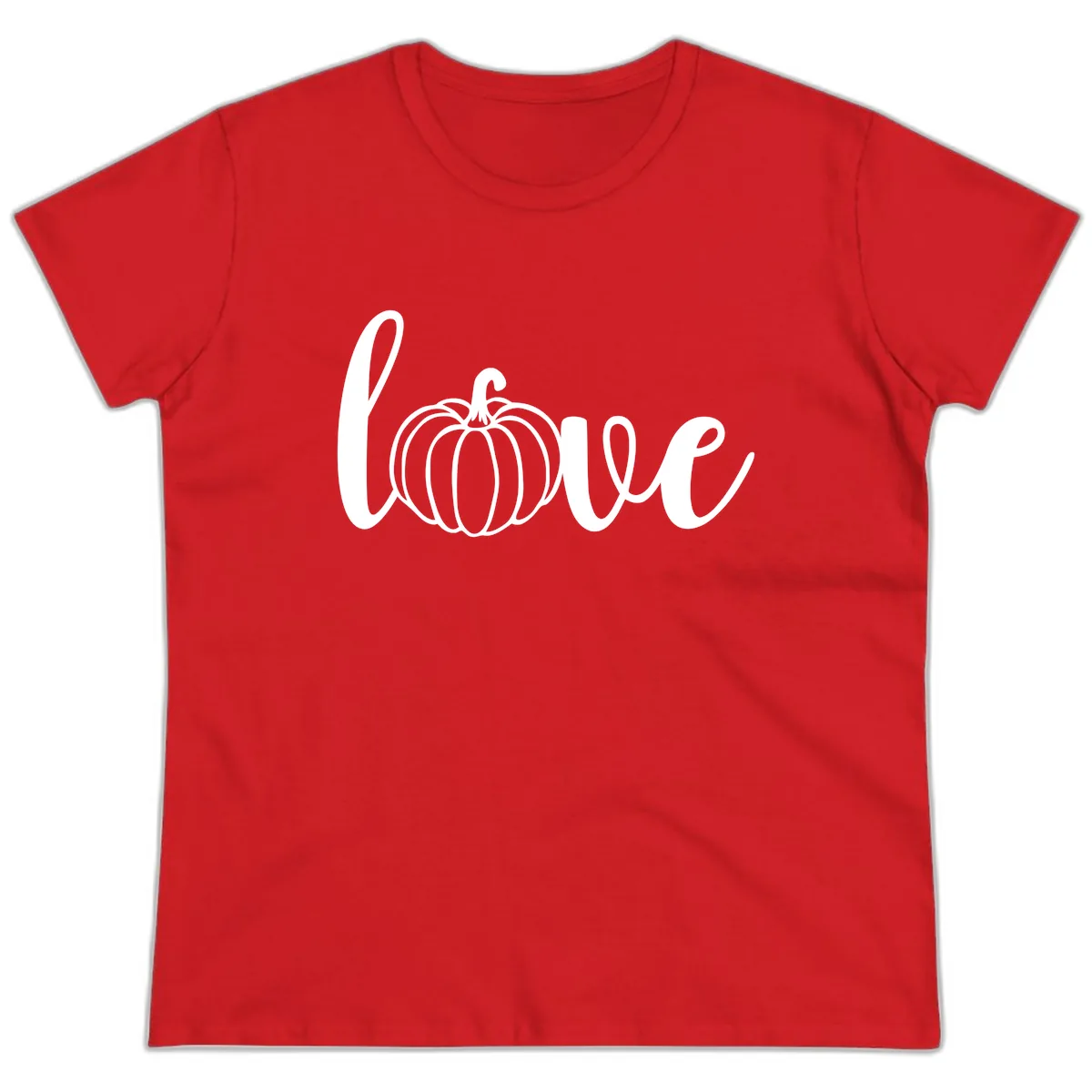 Love Pumpkin Script Design Ladies Tee in Red