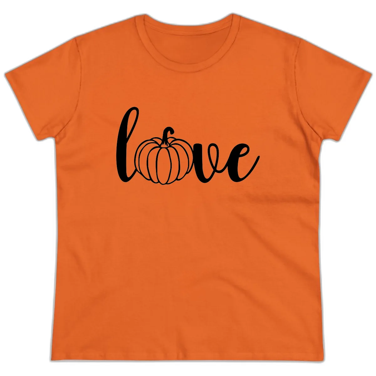 Love Pumpkin Script Design Ladies Tee in Orange