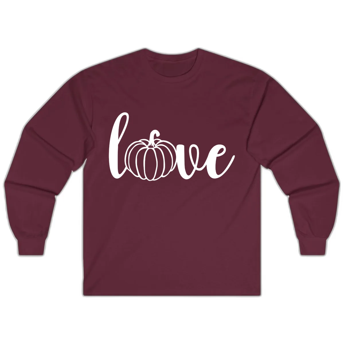 Love Pumpkin Script Design Long Sleeve in Maroon