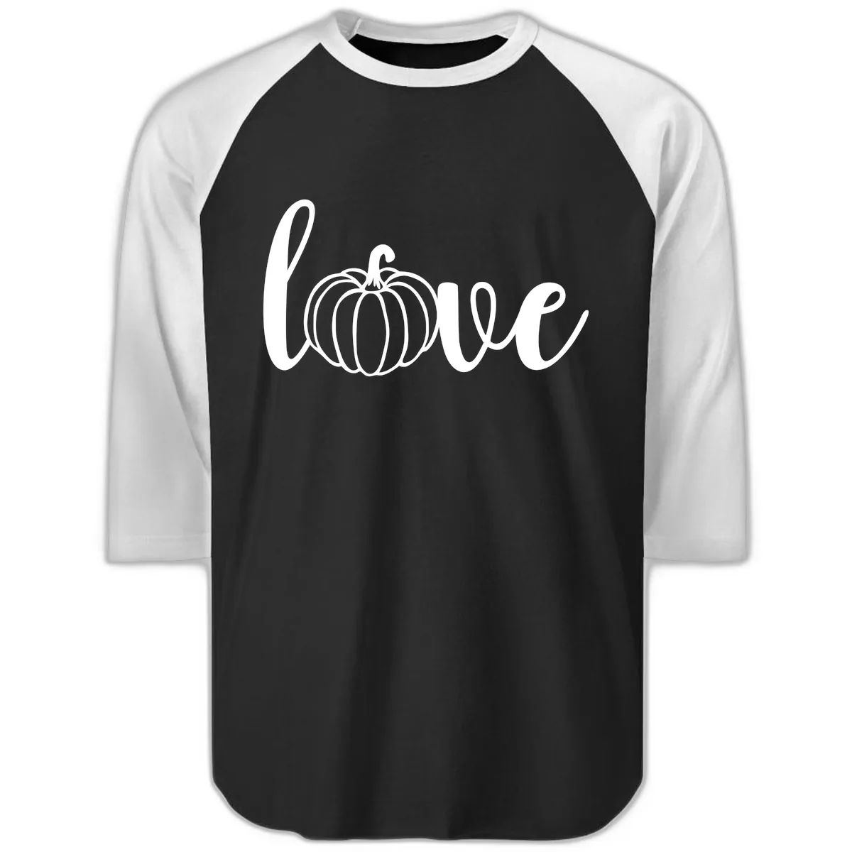 Love Pumpkin Script Design Raglan 3/4 in Black White