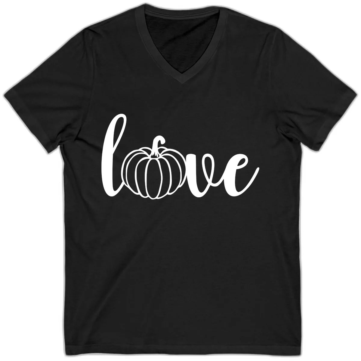 Love Pumpkin Script Design V-Neck in Black