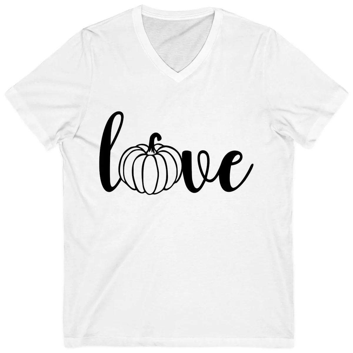Love Pumpkin Script Design V-Neck in White