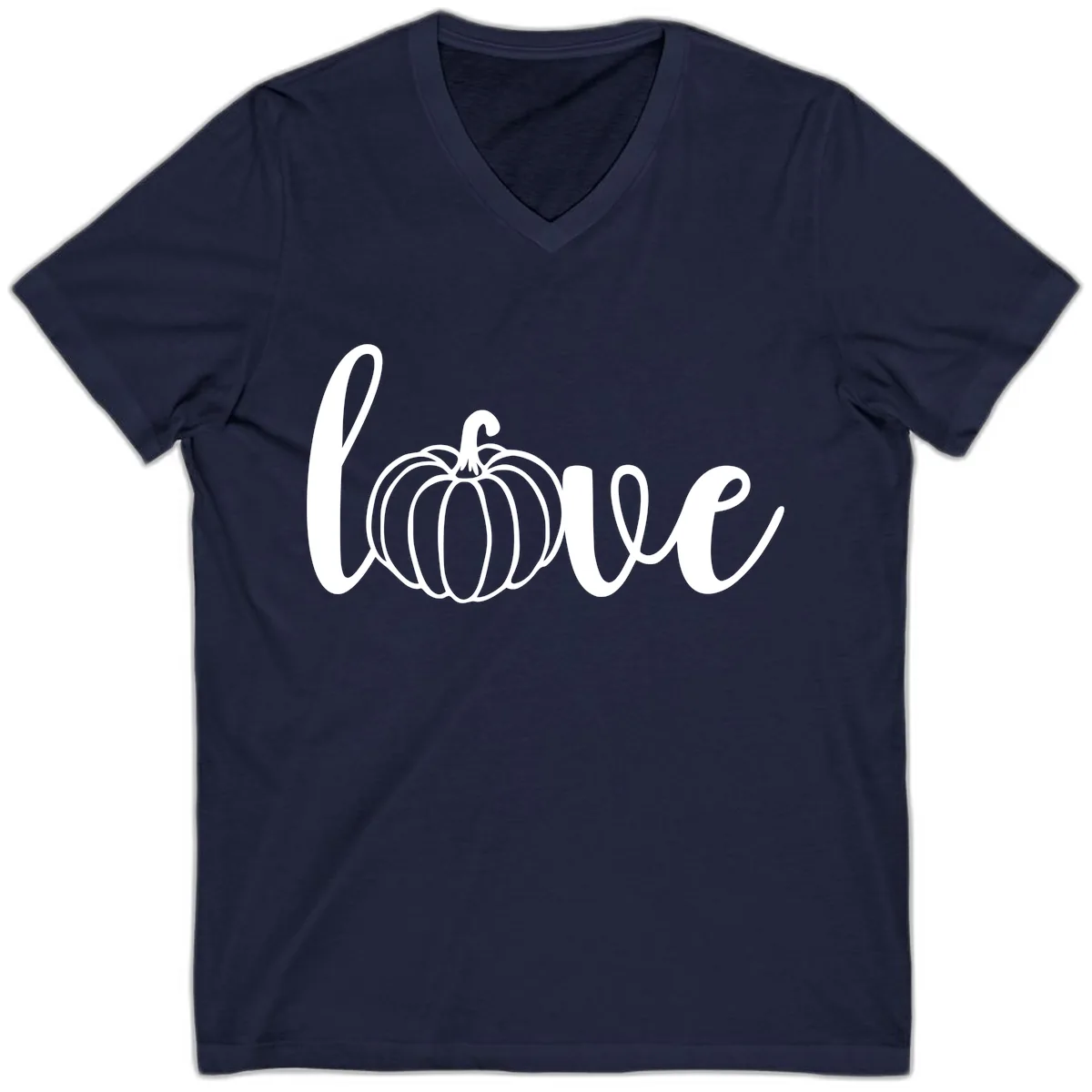 Love Pumpkin Script Design V-Neck in Navy