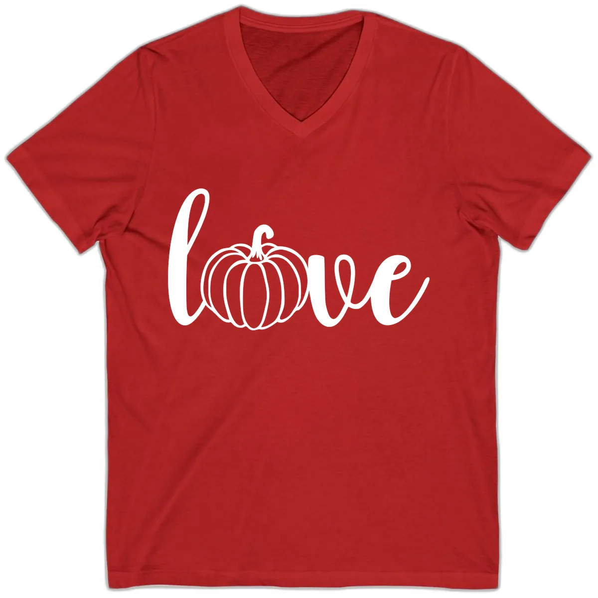 Love Pumpkin Script Design V-Neck in Red