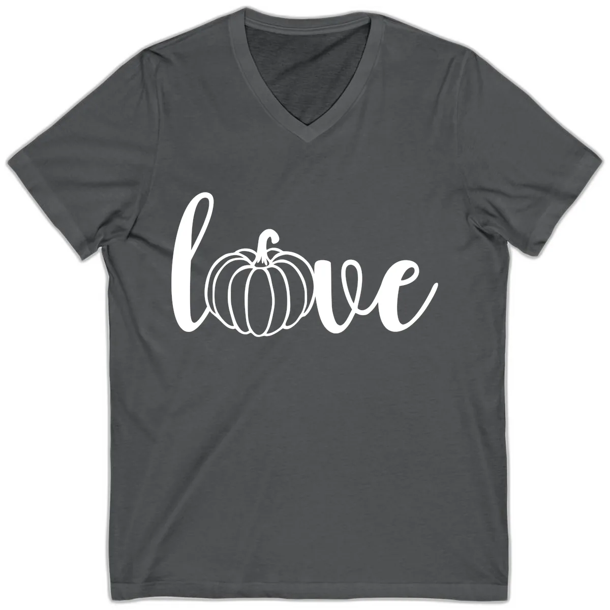 Love Pumpkin Script Design V-Neck in Asphalt