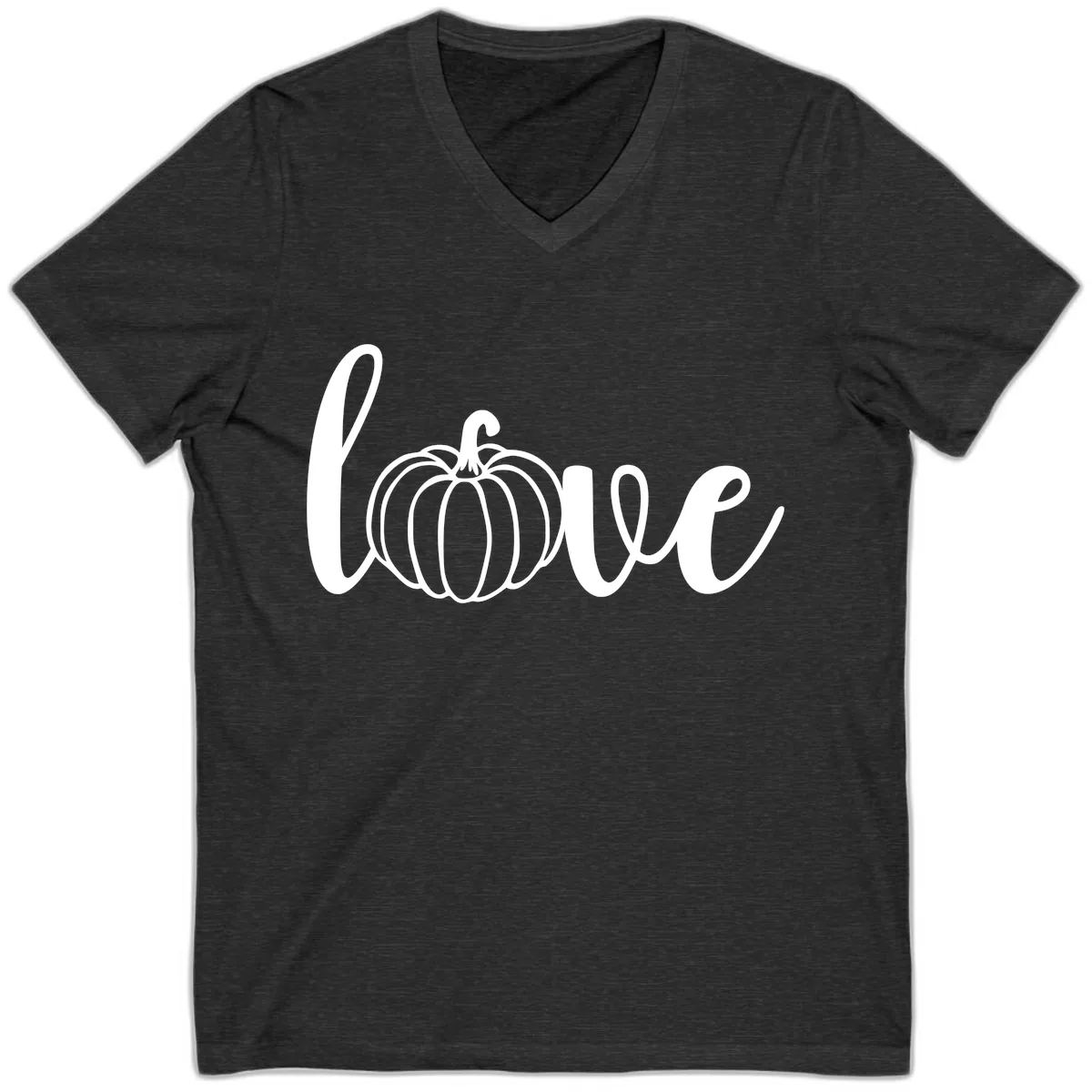 Love Pumpkin Script Design V-Neck in Dark Grey Heather