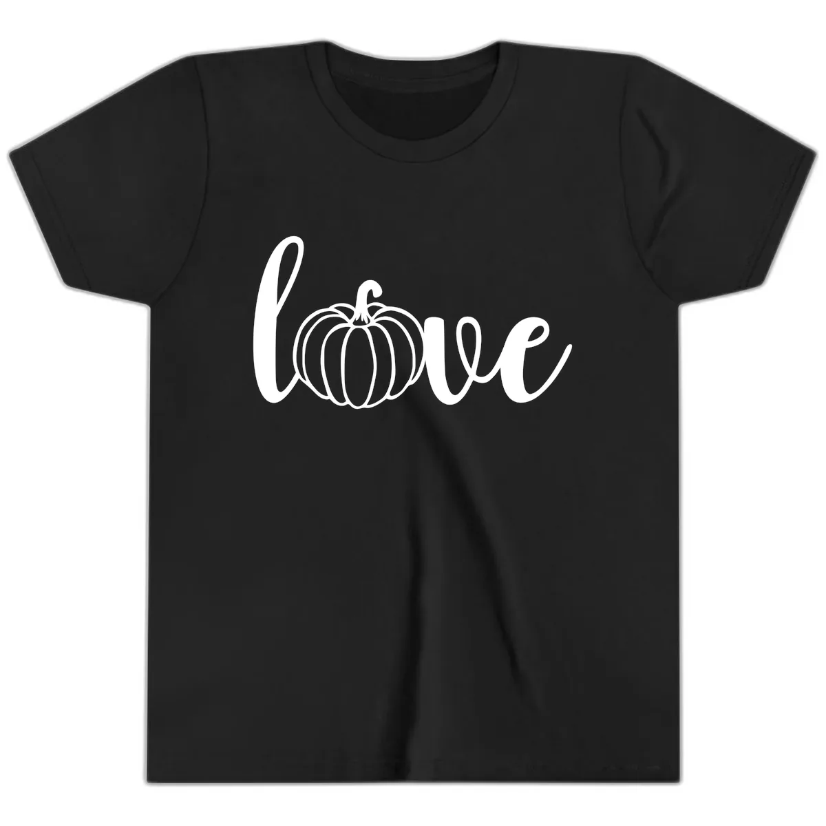 Love Pumpkin Script Design Youth T-Shirt in Black