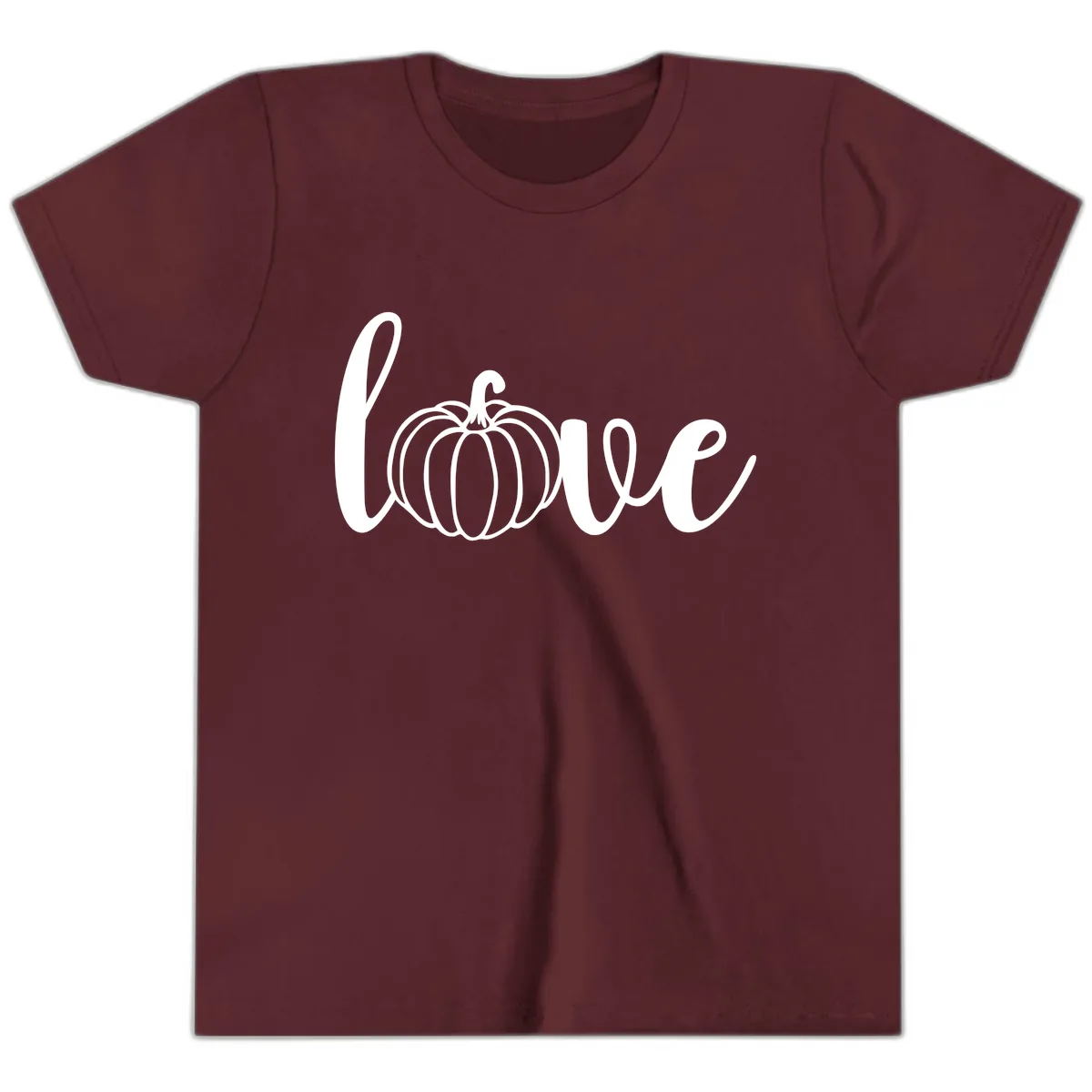 Love Pumpkin Script Design Youth T-Shirt in Maroon