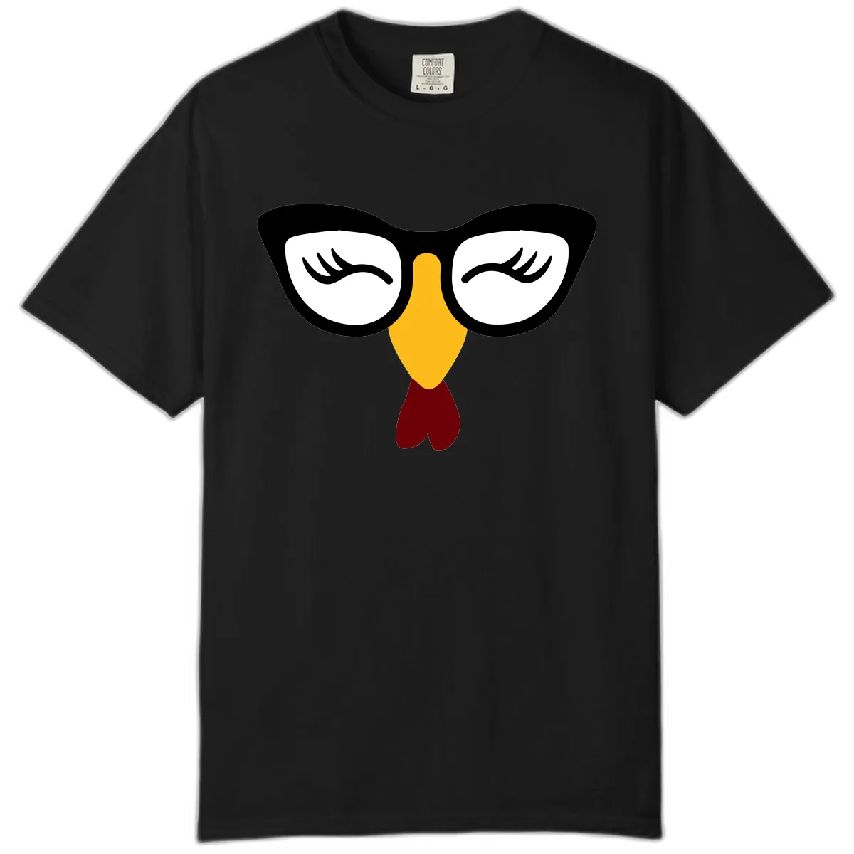 Nerdy Turkey Face With Glasses Comfort Color in Black