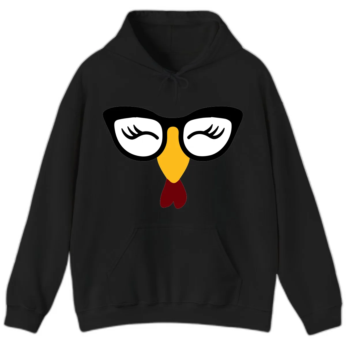 Nerdy Turkey Face With Glasses Hoodie in Black