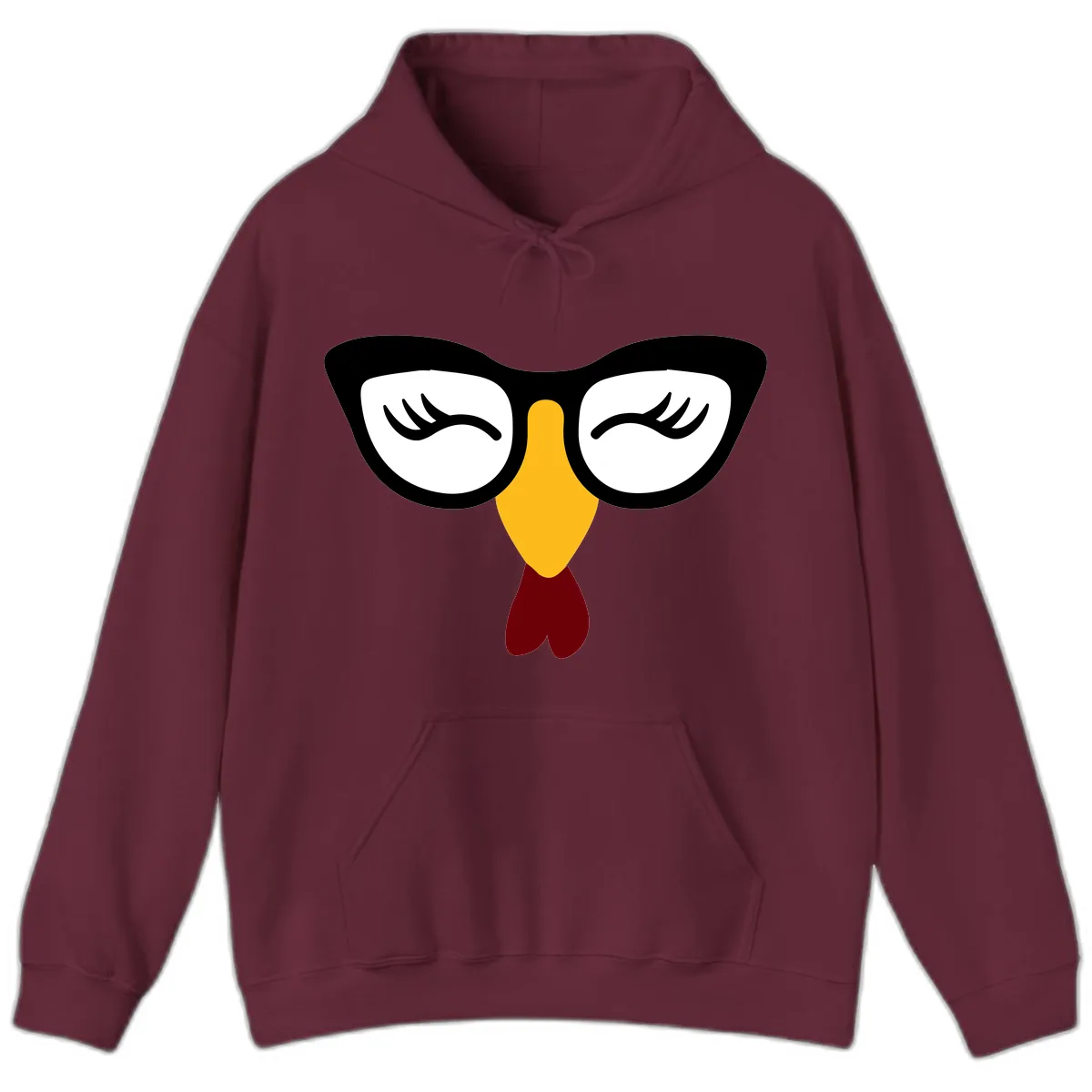 Nerdy Turkey Face With Glasses Hoodie in Maroon