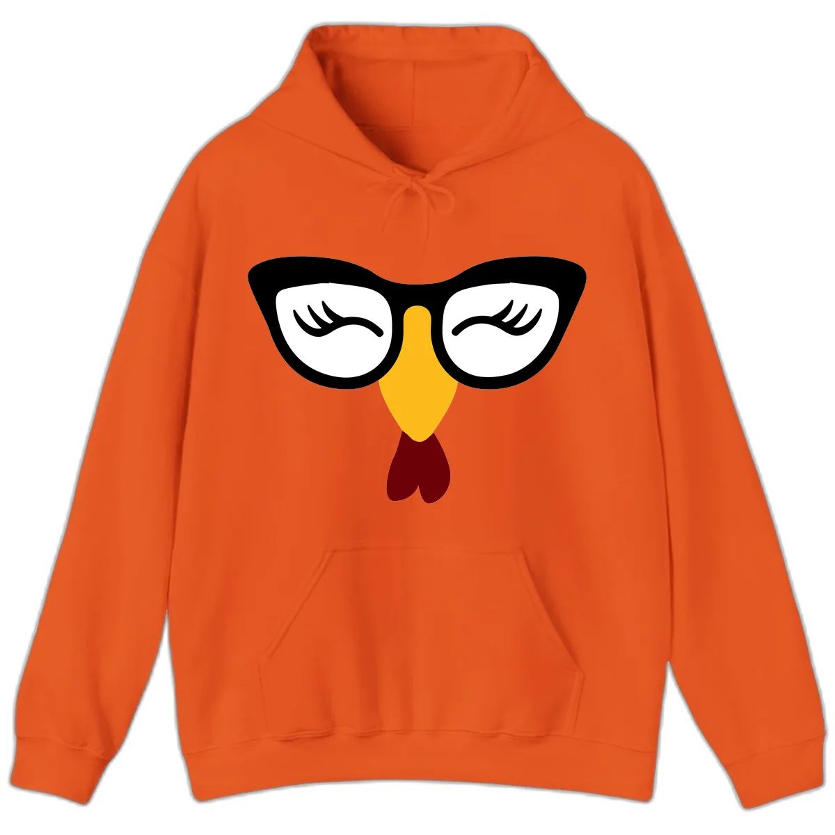 Nerdy Turkey Face With Glasses Hoodie in Orange