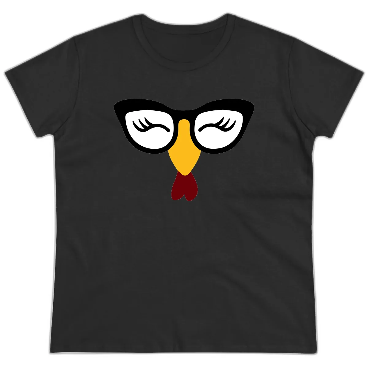 Nerdy Turkey Face With Glasses Ladies Tee in Black